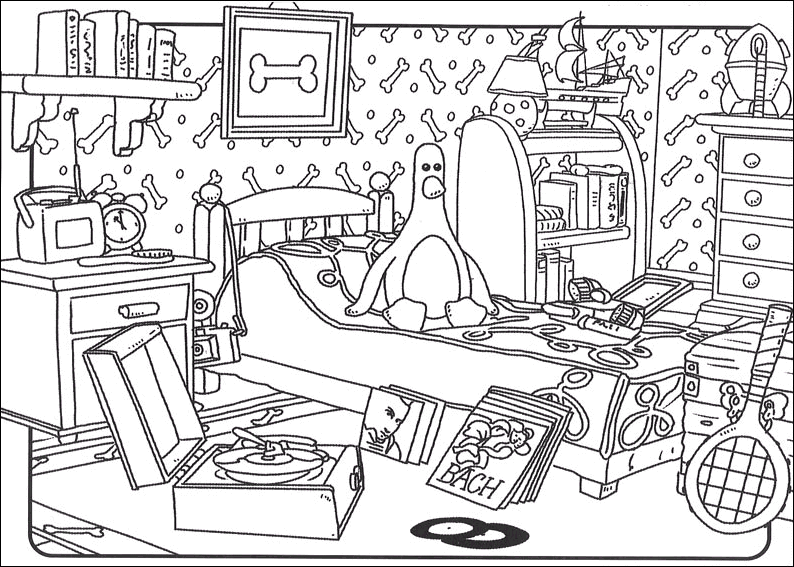 coloriage wallace et gromit la chambre